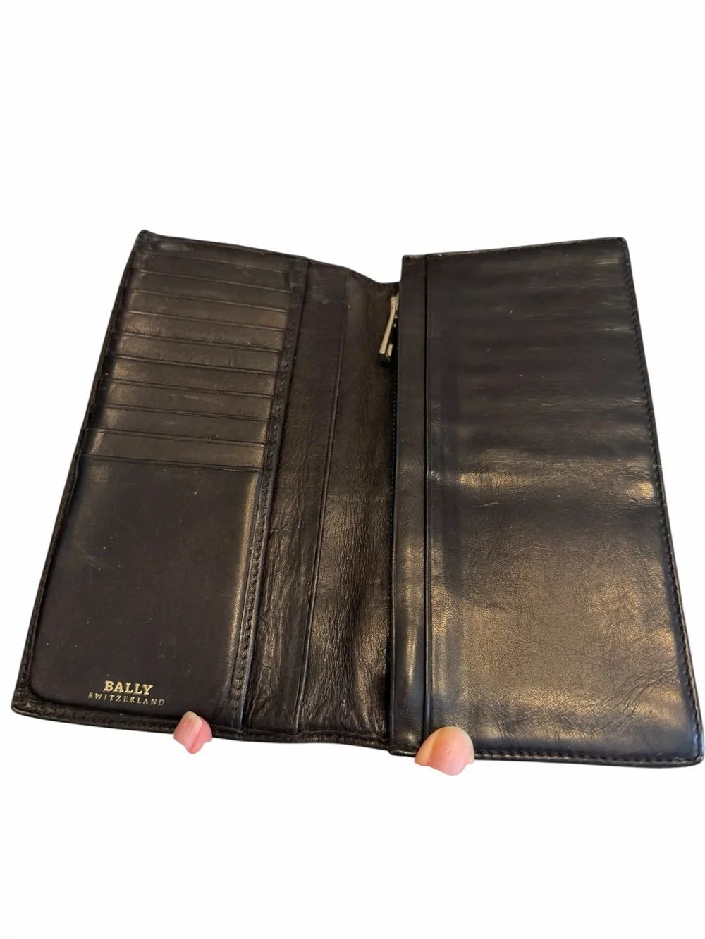 Bally Dark Brown Leather Wallet with Red & Cream Stripe